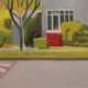 painting of street and house with red steps
