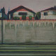 painting of a retaining wall on 41st avenue with rust stains running down